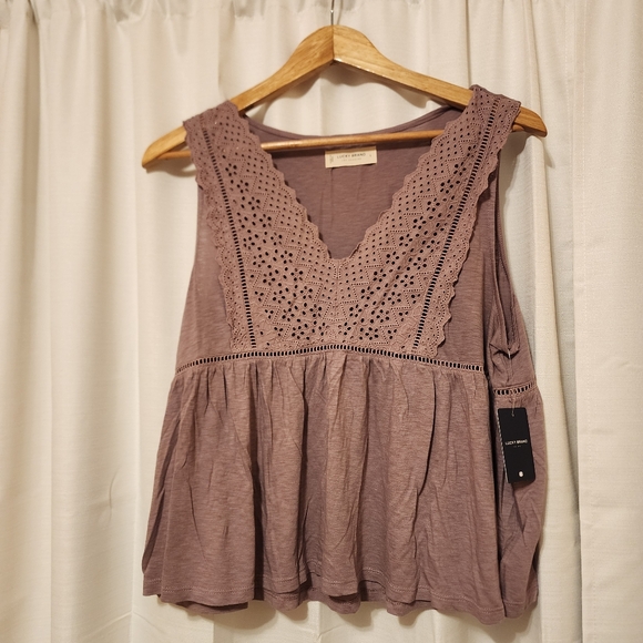 NEW Lucky Brand Lace Trim Sleeveless Top Lavender Purple - Picture 2 of 9